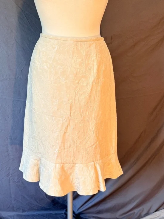 Vtg Isabella Suits 2-Piece Skirt Set Size 12 Cream Jacquard Floral Blazer Ruffle - Picture 10 of 15